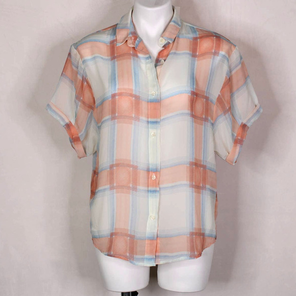 NWT Splendid Silky Plaid Button Down Top Blouse - Picture 1 of 8